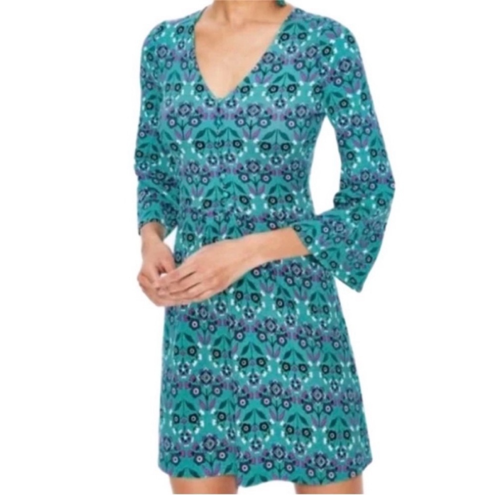 ✨ Boden Scarlett Blue Floral Bell Sleeve Jersey Tunic Dress - Size 6 ✨